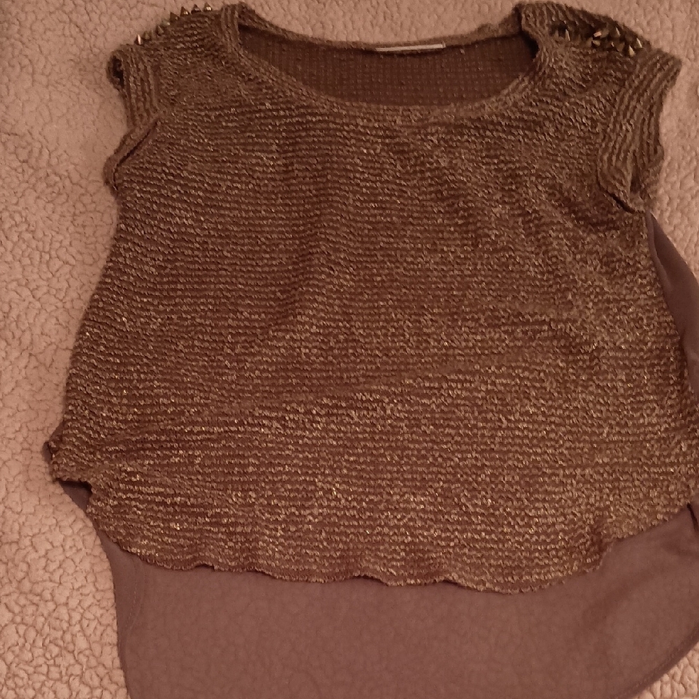 Must Have Metallic Brown Knit Blouse